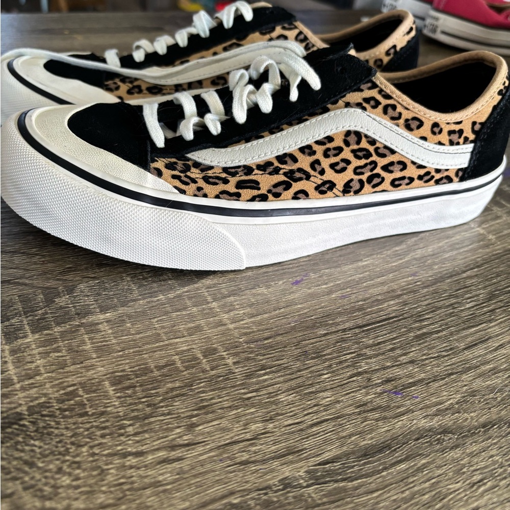 Vans Black and Tan Leopard Print Sneakers